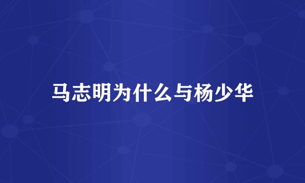 马志明为什么与杨少华