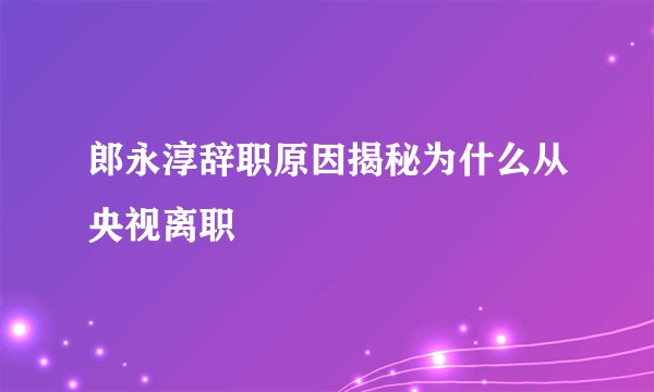 郎永淳辞职原因揭秘为什么从央视离职