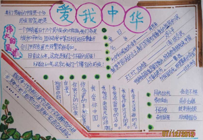 勿忘国耻爱我中华手抄报