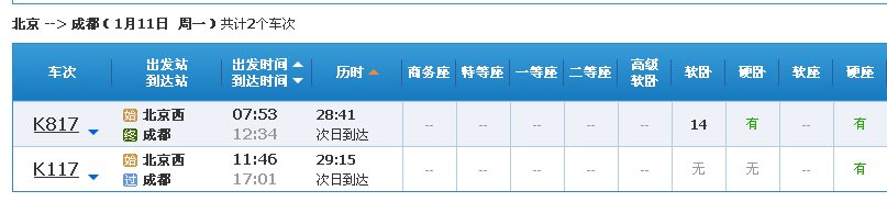 北京到成都火车票
