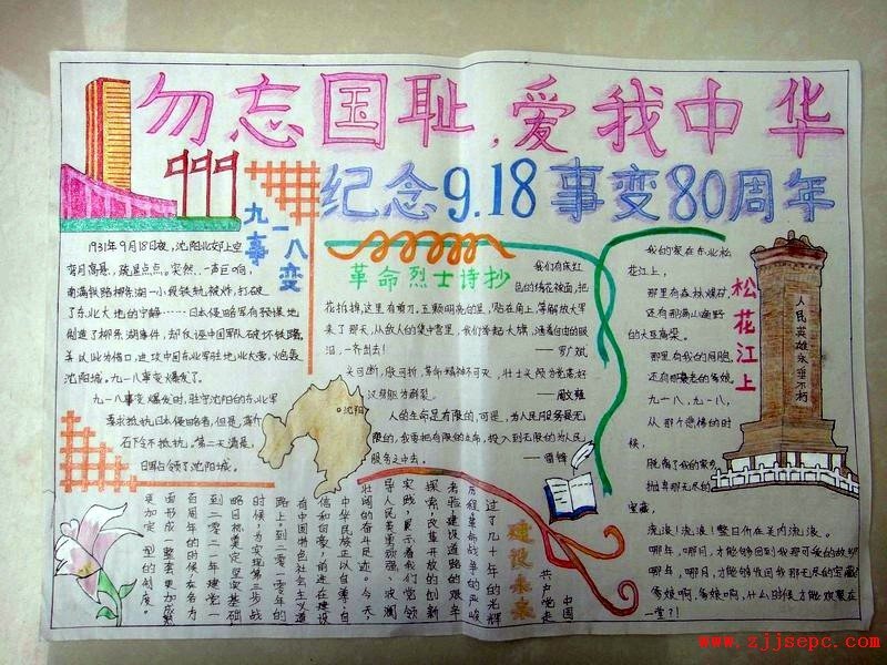 勿忘国耻爱我中华手抄报