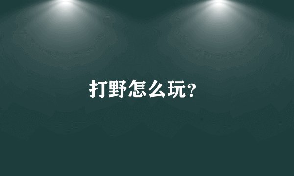 打野怎么玩？