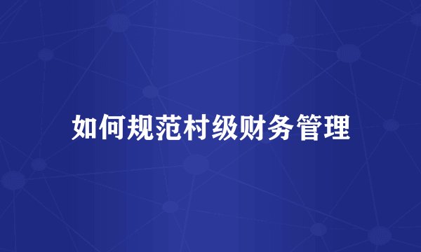 如何规范村级财务管理
