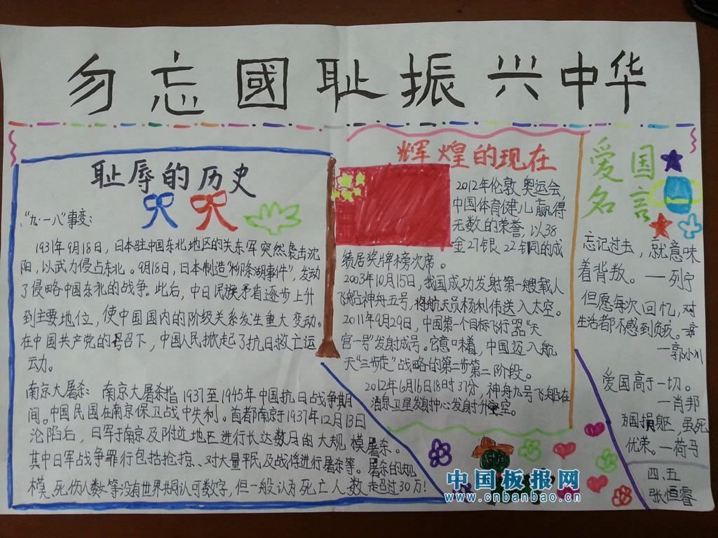 勿忘国耻爱我中华手抄报