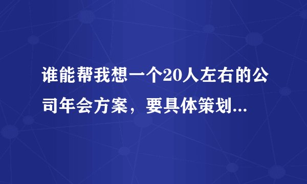 谁能帮我想一个20人左右的公司年会方案，要具体策划最好含预算，谢谢~~~~