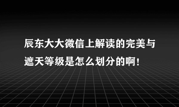辰东大大微信上解读的完美与遮天等级是怎么划分的啊！