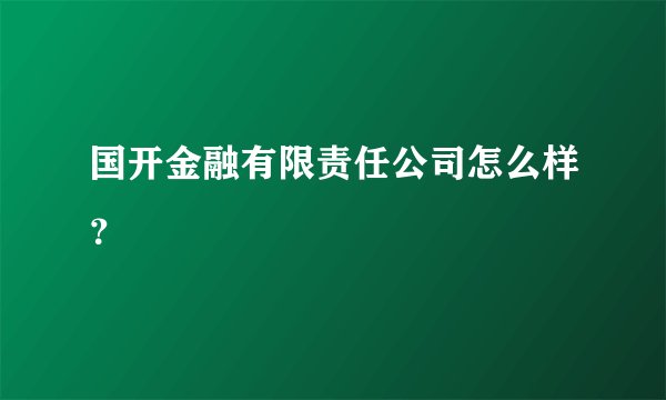 国开金融有限责任公司怎么样？