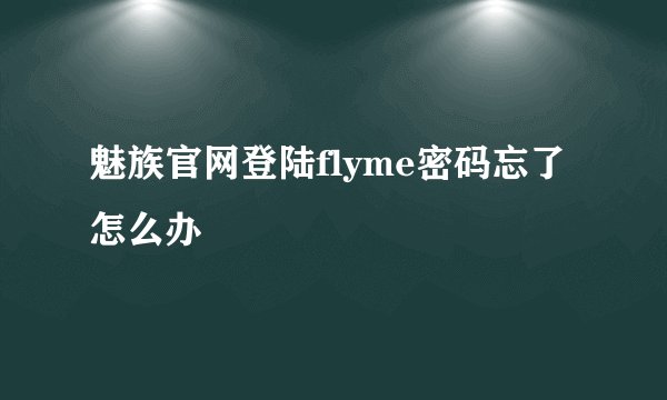 魅族官网登陆flyme密码忘了怎么办
