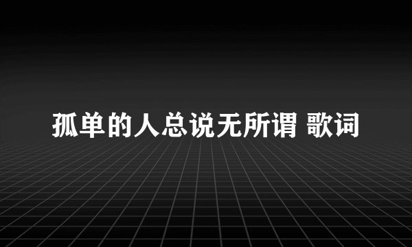 孤单的人总说无所谓 歌词