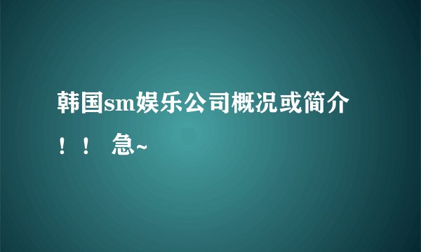 韩国sm娱乐公司概况或简介！！ 急~