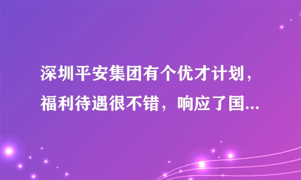 深圳平安集团有个优才计划，福利待遇很不错，响应了国家专业金融人才的政策，挑战高薪，有没有人要了解