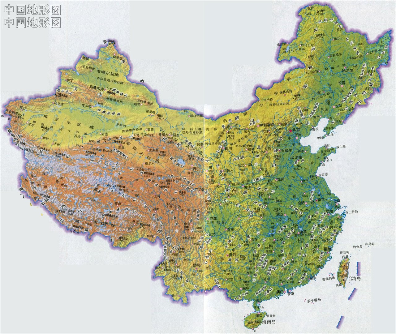 我需要一张高分辨率的中国等高线地形图