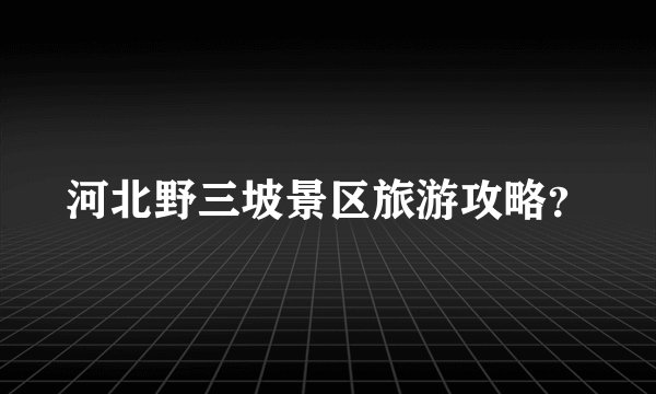 河北野三坡景区旅游攻略？