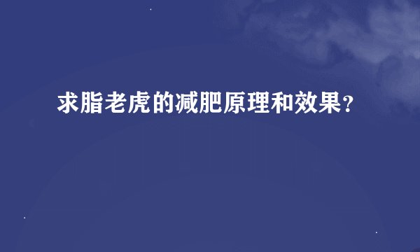 求脂老虎的减肥原理和效果？