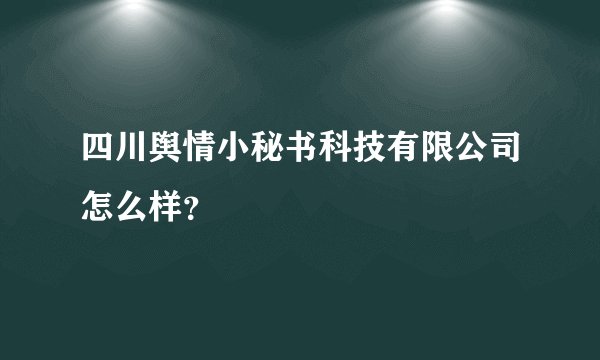 四川舆情小秘书科技有限公司怎么样？