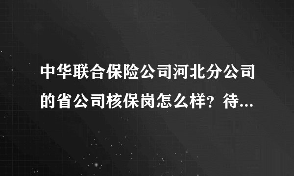 中华联合保险公司河北分公司的省公司核保岗怎么样？待遇如何？请真正了解该公司或该行业的前辈帮下忙，谢