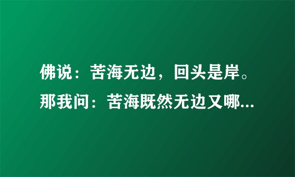 佛说：苦海无边，回头是岸。那我问：苦海既然无边又哪来的岸呢!