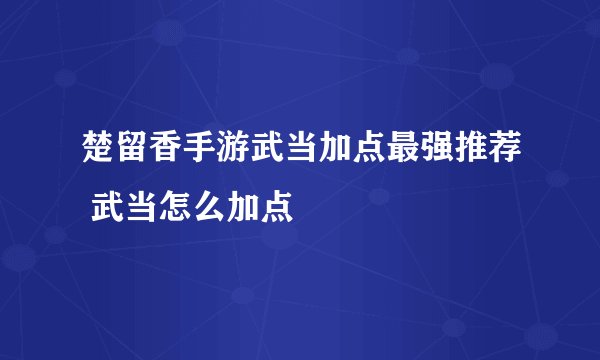 楚留香手游武当加点最强推荐 武当怎么加点