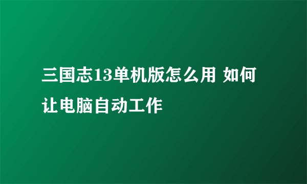三国志13单机版怎么用 如何让电脑自动工作