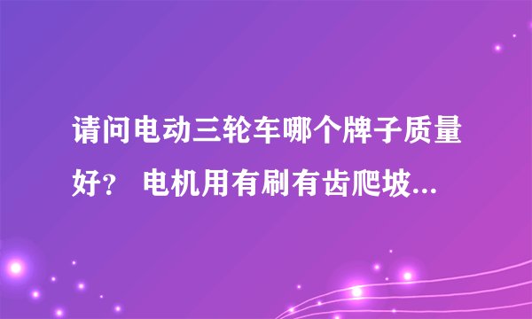 请问电动三轮车哪个牌子质量好？ 电机用有刷有齿爬坡载重能力强，还是用无刷无齿爬坡载重能力强？ 电瓶...