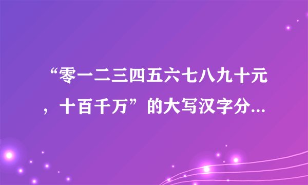 “零一二三四五六七八九十元，十百千万”的大写汉字分别怎么写？