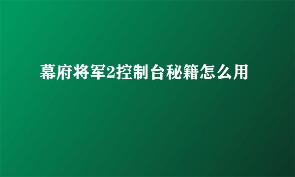 幕府将军2控制台秘籍怎么用