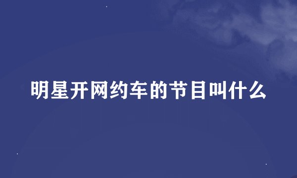明星开网约车的节目叫什么