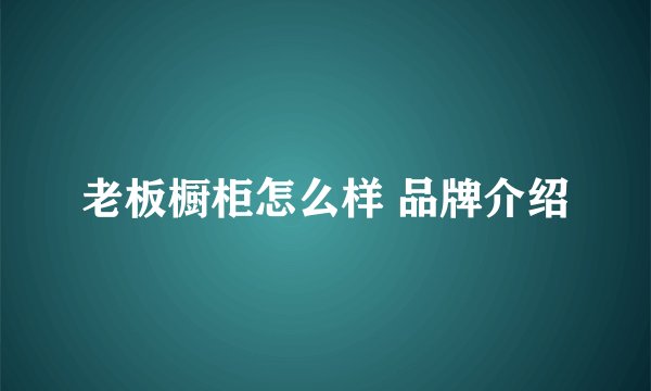 老板橱柜怎么样 品牌介绍