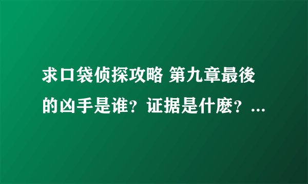 求口袋侦探攻略 第九章最後的凶手是谁？证据是什麽？ 完全没有头绪。。。。求大神帮忙！！！