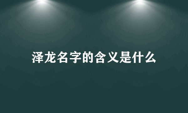 泽龙名字的含义是什么