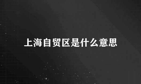 上海自贸区是什么意思