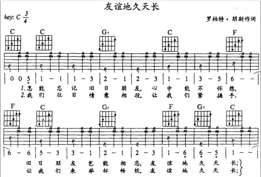 友谊地久天长吉他谱