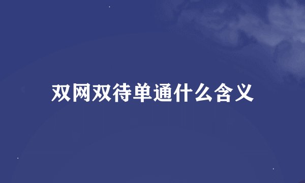 双网双待单通什么含义