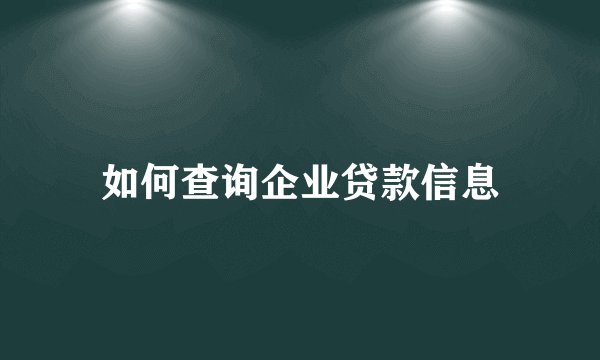 如何查询企业贷款信息