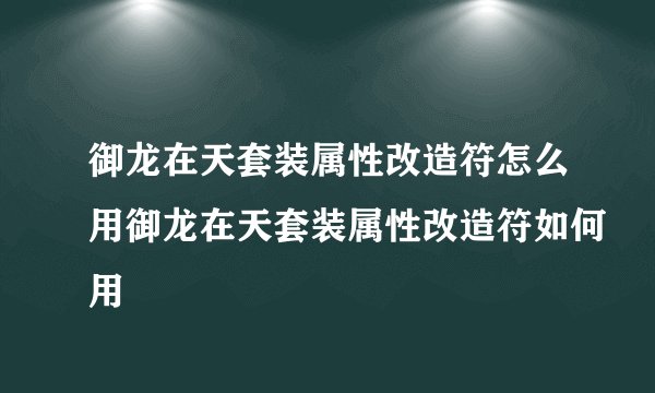 御龙在天套装属性改造符怎么用御龙在天套装属性改造符如何用
