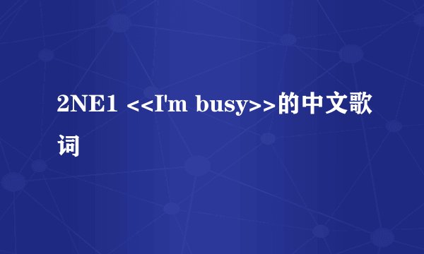 2NE1 <<I'm busy>>的中文歌词