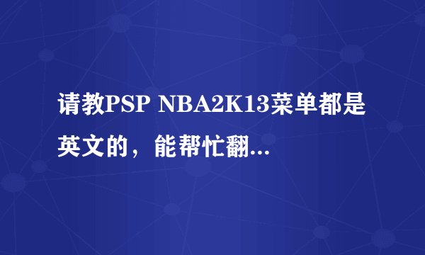 请教PSP NBA2K13菜单都是英文的，能帮忙翻译下吗？谢谢啦！