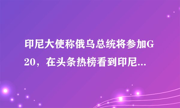 印尼大使称俄乌总统将参加G20，在头条热榜看到印尼大使称俄乌总统将参加G20一事