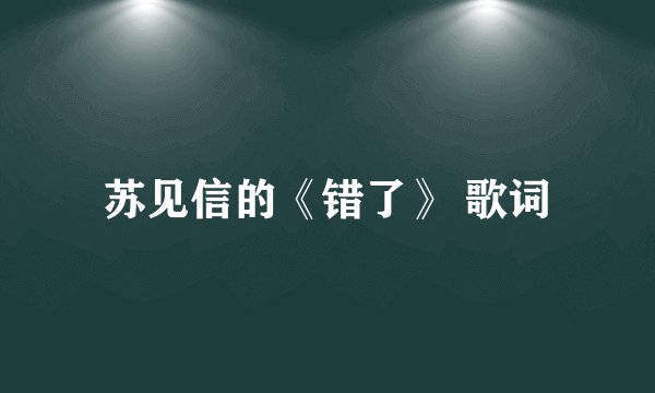 苏见信的《错了》 歌词