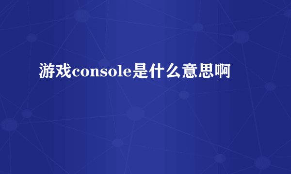游戏console是什么意思啊