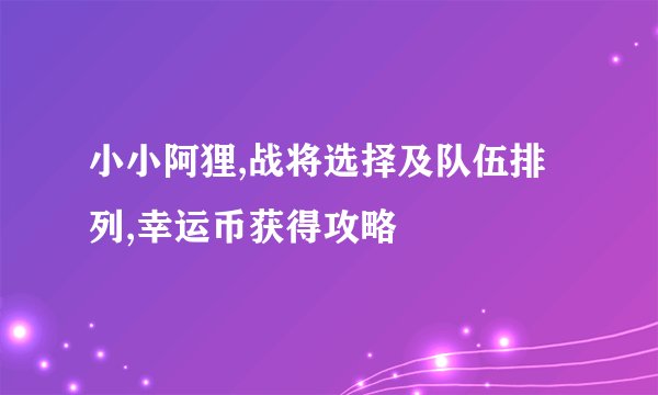 小小阿狸,战将选择及队伍排列,幸运币获得攻略