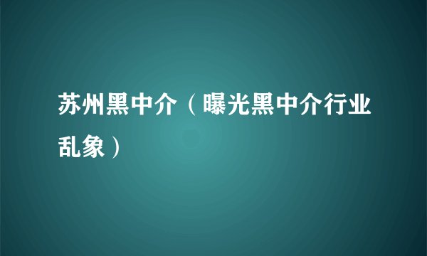 苏州黑中介（曝光黑中介行业乱象）