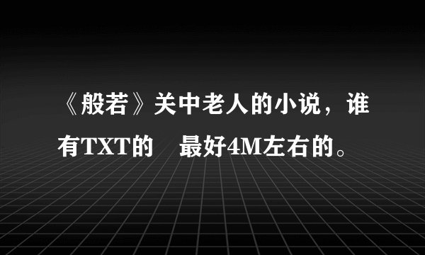 《般若》关中老人的小说，谁有TXT的 最好4M左右的。