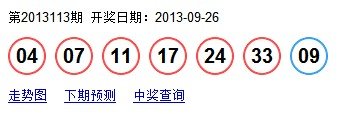 双色球2013113的中奖号码是多少