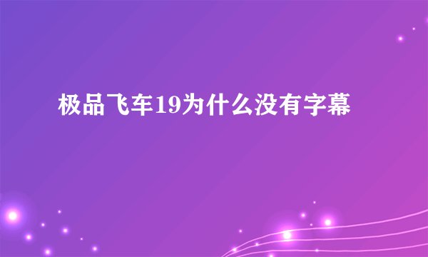 极品飞车19为什么没有字幕