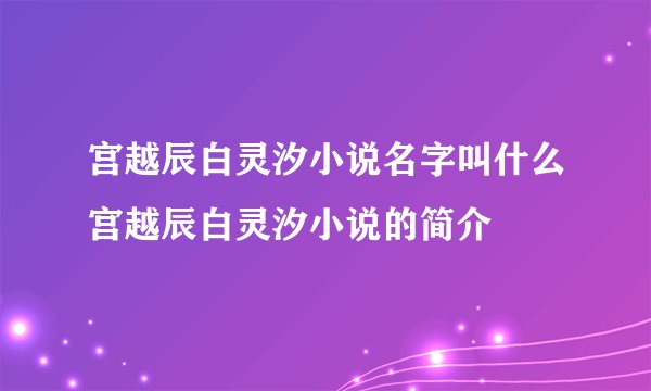 宫越辰白灵汐小说名字叫什么宫越辰白灵汐小说的简介