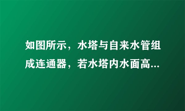 如图所示，水塔与自来水管组成连通器，若水塔内水面高度h1=18m，五楼住户水龙头出水口高度h2=13m，四楼住户