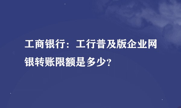 工商银行：工行普及版企业网银转账限额是多少？