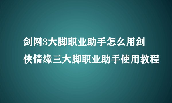 剑网3大脚职业助手怎么用剑侠情缘三大脚职业助手使用教程