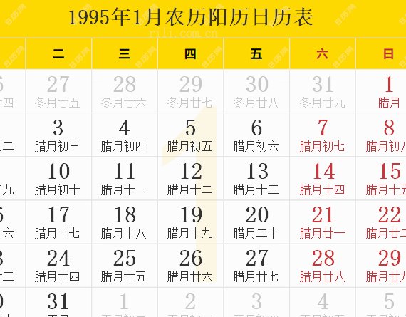 1995年日历